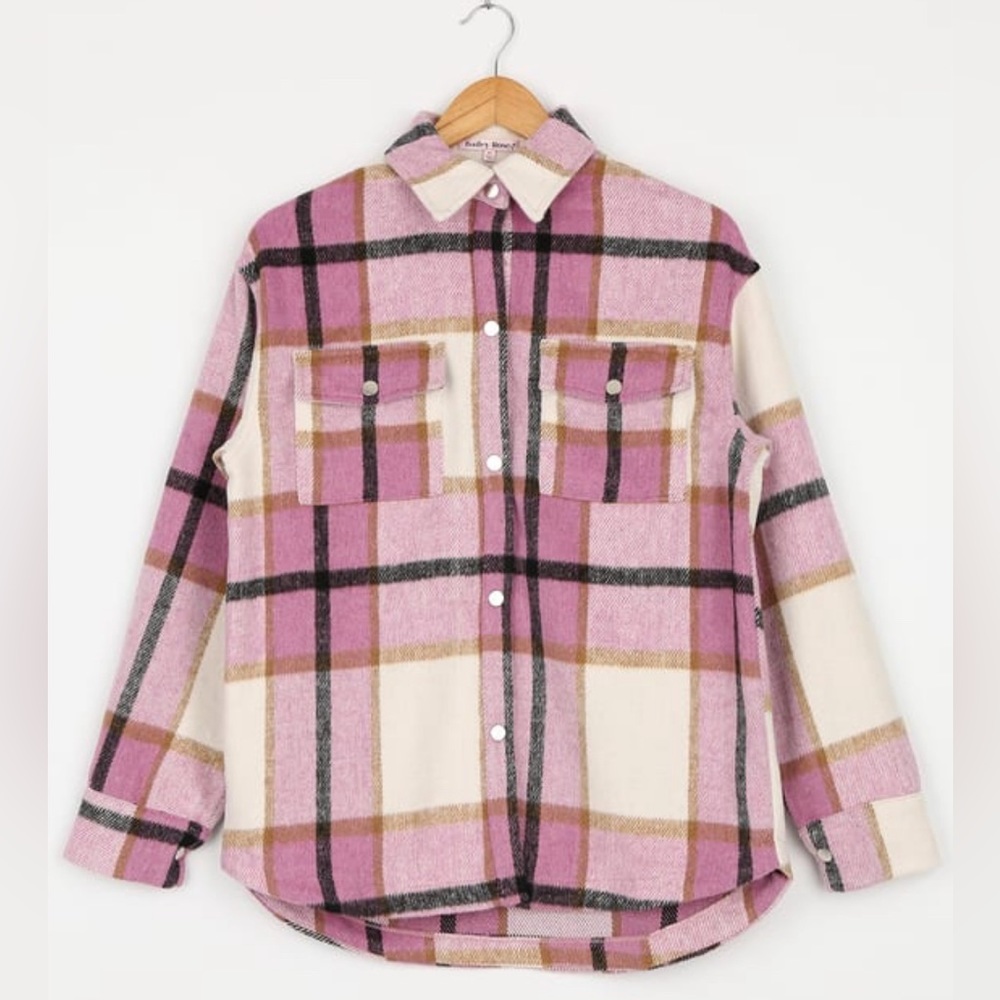 Lulus ‘Choose Your Vibe Pink Plaid Shacket” Large (L)